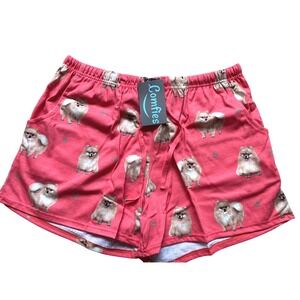 Comfies Womens Pomeranian Dog Print Pajama Shorts Coral Pink Size L NWT
